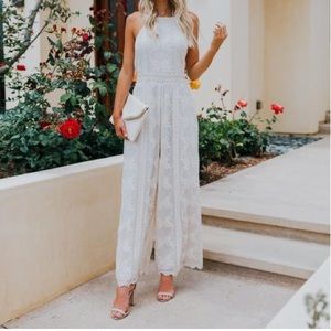 VICI White lace halter jumpsuit